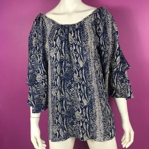 Parker Animal Print Blouse Tiered Sleeves w/Slit